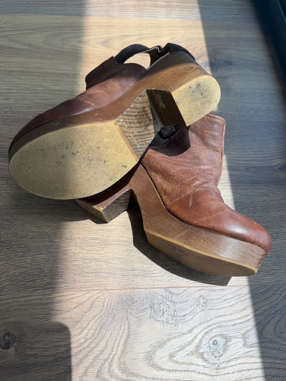 Free People | Brown Leather Wooden Platform Clog Heels β EU 38 / US 7.5-8 - Picture 5 of 9
